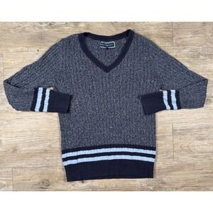 Karen Scott Women's Size Small Blue‎ Cable Knit V-neck  Sweater